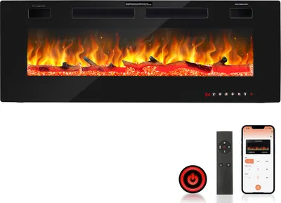 Image de Jopassy Cheminée électrique 750/1500W Cheminée murale avec télécommande Chauffage électrique Effet de flamme 3D Noir