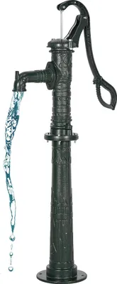 Produktbild von Schwengelpumpe - Brunnen-Handpumpe aus Gusseisen - Förderhöhe 6 m - Erhöhter Sockel - Anschluss 3,2 cm (NPT) - Antikes Nostalgie-Design - Für Garten/Teich/Hof - Grün