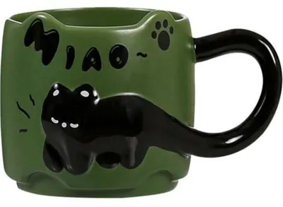 Immagine prodotto di Tazza da caffè 3D a forma di gatto, in Vetroceramica, verde, capacità 380 ml