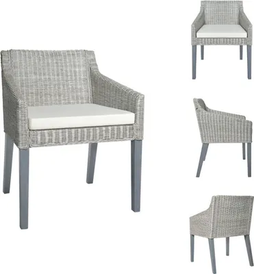 Produktbild von vidaXL Esszimmerstuhl mit Kissen Grau Natur Rattan -  Esszimmerstühle