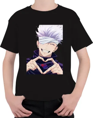 Obrázek produktu pro Jujutsu Kaisen Gojo Satoru Zavázané oči Anime Estetické srdce Dětské tričko Uni, černá, 152 cm
