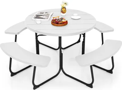Produktbild von GOPLUS Picknicktisch Set für 8 Personen, Gartenmöbel Set HDPE, Sitzgruppe Outdoor mit Schirmloch, Campingtisch Bierzeltgarnitur