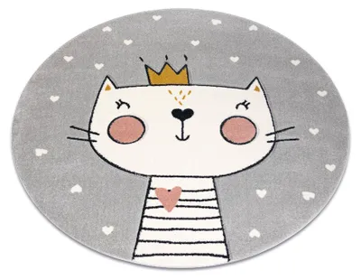 Imagen del producto de Alfombra KIDDO 6106 circulo claro / blanca gatito, corona para niños, sensorial gris circulo 160 cm