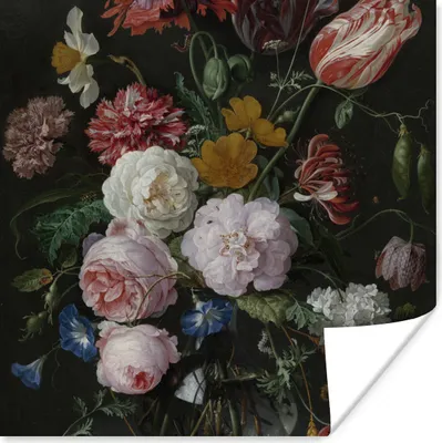 Produktbild von MuchoWow® Poster Stilleben mit Blumen in einer Glasvase - Gemälde von Jan Davidsz. de Heem 100x100 cm