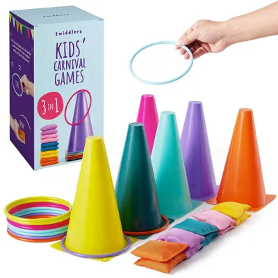 Productafbeelding van 3 in 1 Werpspel Feestspel voor Kinderen - Kegels, Ringen, Zitzakken