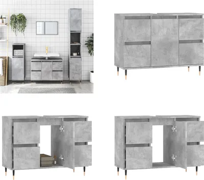 Produktbild von vidaXL Badschrank Betongrau 80x33x60 cm Holzwerkstoff - Badezimmerschrank - Badezimmerschränke - Schrank - Schrank Bad