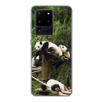 Produktbild von MuchoWow® Handyhülle Schutzhülle Hülle für Samsung Galaxy S20 Ultra Pandas - Holz - Treppe Silikon Softcase Handy Hülle - Karteninhaber