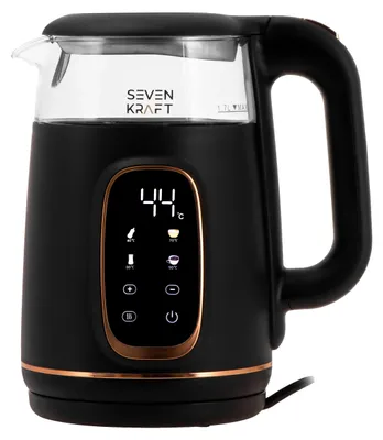 Obrázek produktu pro Elektrická konvice, objem 1,7 litru, výkon 2200 W, nastavitelná teplota 40-100 °C, funkce udržování teploty po dobu 2 hodin, skleněné provedení