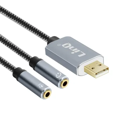 Immagine prodotto di Sdoppiatore USB / adattatore audio 2x 3,5 mm, nylon intrecciato, LinQ - Grigio