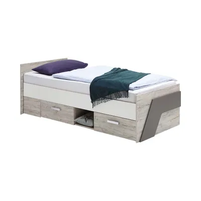 Produktbild von Jugendbett 90x200cm LEEDS-10 mit 2 Schubkästen, Sandeiche Nb./weiß/Lava, B x H x T ca. 96 x 69,5 x 204,5 cm