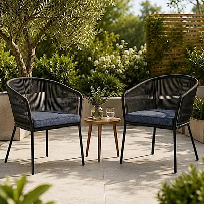 Produktbild von Gartenstuhl Lounge Stuhl 2er Set Gartensessel Rope Loungesessel Outdoor Grau