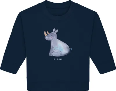 Produktbild von Mr. & Mrs. Panda Organic Baby Pullover Einhorn Nashorn 6. - 12. Monat - French Navy - Geschenk, Lustig, Unicorn, Regenbogen, Glitzer, Witzig, Zoo, Bullover