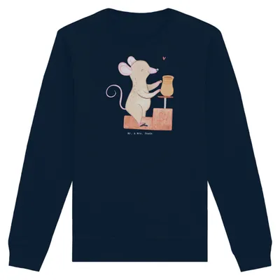 Produktbild von Mr. & Mrs. Panda Organic Sweater Maus Töpfern Größe S - French Navy - Geschenk, Töpferei, Pulli, Baumwoll Pullover, Sweatshirt, Töpferkurs, Nachhaltiger