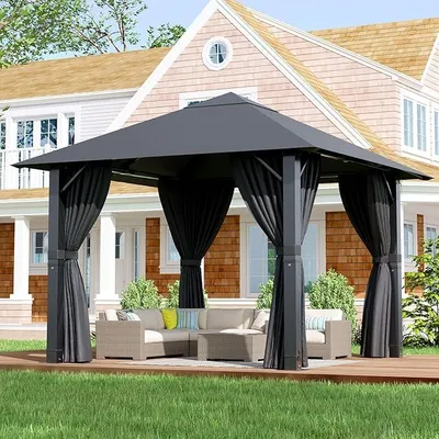 Obrázek produktu pro Pavilon 3x3, vodotěsný, stabilní, vhodný pro použití i v zimě, párty stan, UV50+ hliníkový pavilon, plátěný pavilon pro zahradu, zahradní stan, šedá barva