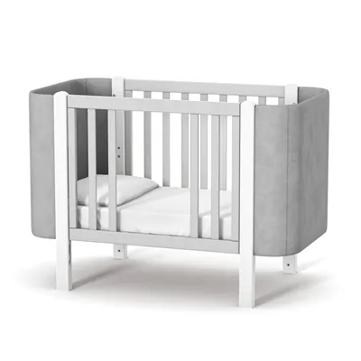 Produktbild von Veres Monaco Velour Kinderbett / Babybett (120x60 cm) - Premium Luxus Kollektion, sicher & multifunktional - Velour Grau Weiß