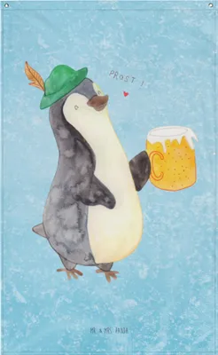 Produktbild von Mr. & Mrs. Panda Wandteppich Pinguin Bier - Eisblau - Geschenk, Boho, Gobelin, Wandbehang, Tapestry, , Wandbild, Pinguine, Beschwippst