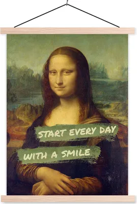 Produktbild von MuchoWow® Textilposter Mona Lisa - Zitat - Da Vinci 120x160 cm mit holzfarbenen Rahmen - Plakatkarton