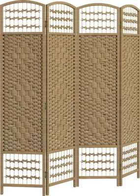 Produktbild von HOMCOM Paravent Raumteiler 160 x 170 cm, faltbarer Raumteiler aus Papierseil und Holzrahmen, Dekoration für Schlafzimmer, Wohnzimmer, Natur