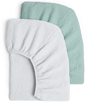 Produktbild von Musselin Spannbettlaken - Weich und Atmungsaktiv - Grau-Grün - Perfekt für Babybetten - Set aus 2 Stück - 100% Baumwolle
