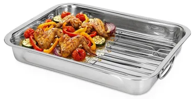 Immagine prodotto di Excellent Houseware | Rostiera in acciaio inox - 4 L - 37x28 cm - Pirofila con griglia - Lavabile in lavastoviglie