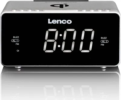 Produktbild von Lenco CR-550SI - Stereo FM-Radiowecker mit USB und drahtlosem QI Smartphone-Ladefunktion - Silber
