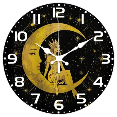 Image de Horloge mural avec symbole de lune et étoiles, idéal pour la décoration intérieure