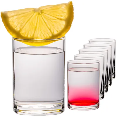Produktbild von PLATINUX Shotgläser Set 6 Stück – Schnapsgläser 60ml klar – stabile zylindrische Form mit dickem Boden 6cl – Glas transparent, spülmaschinenfest, EU-Herstellung