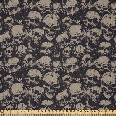 Produktbild von ABAKUHAUS Schädel Microfaser Stoff als Meterware , Grunge Stil Schädel Gruseliger Friedhof Böse Horror Wiederholendes Muster, 3 M (230 x 300 cm), Koksgraue Tan