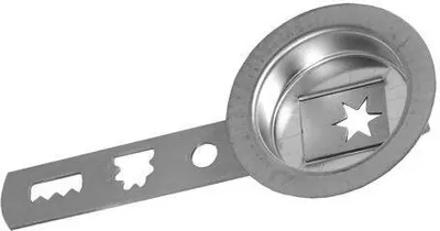 A metal cookie cutter with multiple shapes.