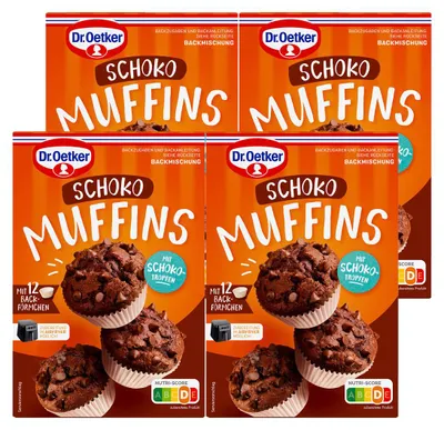 Zdjęcie produktu dla Dr. Oetker Muffins Schoko, opakowanie 4 sztuki (4 x 335 g)