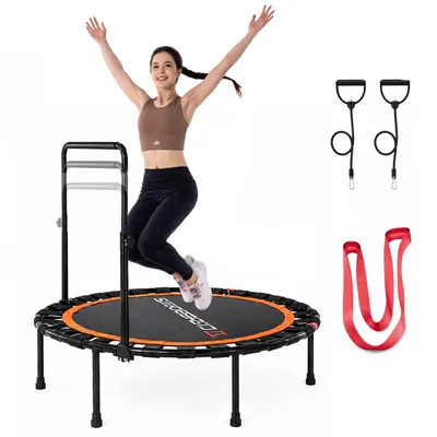 Produktbild von CITYSPORTS Fitnesstrampolin Mini-Trampolin mit Haltegriff 3-fach höhenverstellbar Ø101cm, mit elastischem Bandsystem, höhenverstellbarer Griff