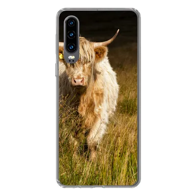 Produktbild von MuchoWow® Handyhülle Schutzhülle Hülle für Huawei P30 Schottische Highlander - Licht - Gras - Tiere Silikon Softcase Handy Hülle - Kartenbesitzer