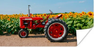 Produktbild von MuchoWow® Poster Traktor - Rot - Sonnenblume - Bauernhof - Blumen 120x60 cm - Bild