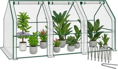 Productafbeelding van Famanu Mini-kas 270x90x90 cm - Flexibele kas van folie met 3 ritsdeuren, wit
