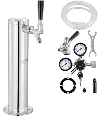 Zdjęcie produktu dla Zestaw wieży piwnej VEVOR kegerator, zestaw do konwersji piwa z pojedynczym kranem, system poboru piwa z beczki ze stali nierdzewnej z podwójnym urządzeniem pomiarowym regulatorem W21.8 i złączem beczki S-System na imprezy w domu