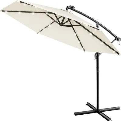 Immagine prodotto di KINGSLEEVE® Ombrellone da Giardino con LED Ø300cm Parasole Rotondo Decentrato con Manovella Crema