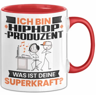 Produktbild von Hiphop-Produzent Tasse Geschenk für Hiphop-Produzent Geburtstag Lustiger Spruch Kaffee-Becher Was Ist Deine Superkraft (Rot)
