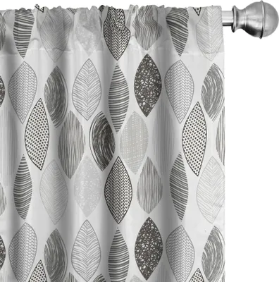Produktbild von ABAKUHAUS Blatt Vorhänge, Gardinen, Waldwald-Muster mit abstrakter Blatt-Skizzen-Kunst-Art, 2 Stück 75 x 175 cm, Charcoal Grey Pale Grau