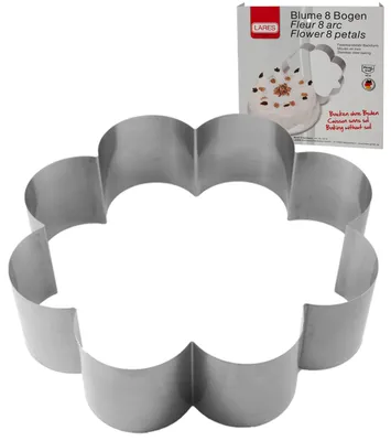 Produktbild von LARES Motivbackform ohne Boden -  Blume mit 8 Bögen - ca. 27 x 7cm - aus Edelstahl - spülmaschinengeeignet