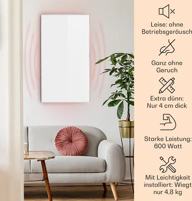 Produktbild von Klarstein Infrarotheizung mit Thermostat, 600W Elektroheizung, Infrarotheizung zur Wandmontage, IR mit Erkennung Offener Fenster, CO2-Freier Feuchtraum Flach-Heizkörper, Sparsame Elektro Wand Heizung