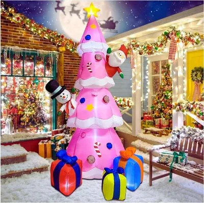 Image de Décoration de Noël gonflable avec lumières LED, sapin de Noël rouge, Père Noël et bonhomme de neige, coffret cadeau, pour Noël, jardin et décoration.