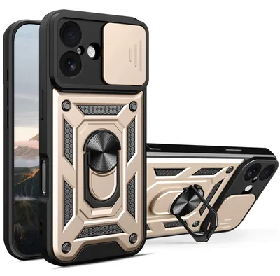Produktbild von Hülle für iPhone 17 Magnetische Ring Ständer Halter Dia Kameraschutz TPU Bumper Silikon Schutzhülle Gold