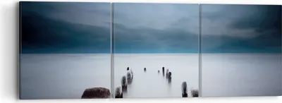 Produktbild von Bild auf Leinwand - Leinwandbild - 3 Teile - Wellenbrecher Nebel Nacht - 90x30cm - Wand Bild - Wanddeko - Wandbilder - Leinwanddruck - Bilder - Wanddekoration - Leinwand bilder - CA90x30-4416