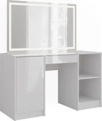 Produktbild von Vicco Schminktisch Sherry, 128.2 cm mit LED-Spiegel, Weiß/Weiß Hochglanz