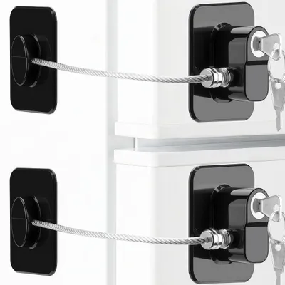Produktbild von 2 Stück Kühlschrank Schloss mit Klebstoff, Kindersicherung Schrank mit Schlüsseln für Kinder, Kühlschrankschloss für Gefrierschrank, Schränke, Fenster