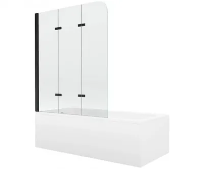 Zdjęcie produktu dla Mexen Cubik wanna prostokątna 150 x 70 cm z obudową i parawanem 3-skrzydłowym 120 cm, transparent, czarny - 550315070X9012037000