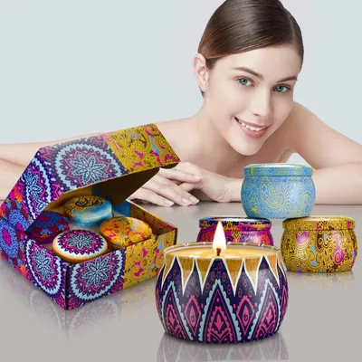 Obrázok produktu pre Darčeková sada vonných sviečok Aromatická sviečka, prenosná darčeková sada plechoviek 4, 6 oz, 120 hodín horenia, prírodný sójový vosk s esenciálnymi olejmi Sviečka darček pre ženy