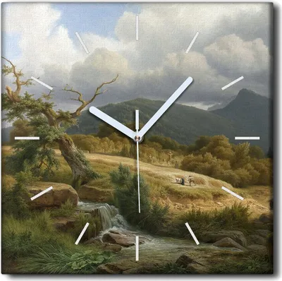 Produktbild von Coloray Uhr auf Leinwand 30x30 cm Wand Uhr Dekoration Wohnzimmer Segeltuch weiße Zeiger -Landschaftswasserfall