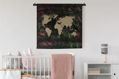 Produktbild von MuchoWow® Wandteppich Wandbehang Weltkarte - Blumen - Rosa 90x90 cm Tapisserie Dekoration Wandtuch - Wandaufhänger