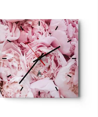 Produktbild von Wanduhr - Quadrat - Glasuhr - Blumenstrauß Blumen Rosa - 30x30cm - Schleichendes Uhrwerk - Lautlos - zum Aufhängen bereit - Dekoration Modern - Wanddekoration aus Glas - C3AC30x30-5001